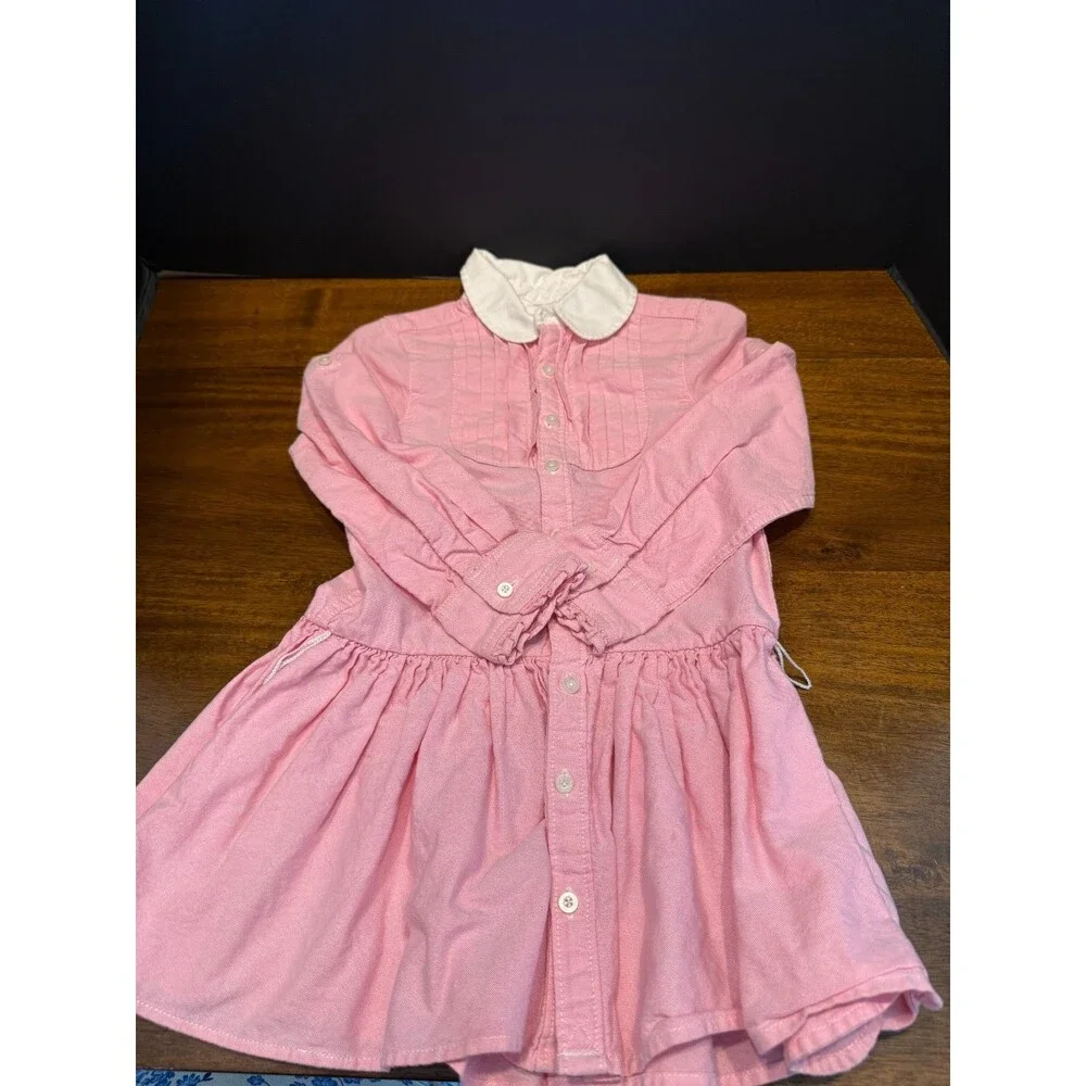 Ralph Lauren Toddler Girls Pink Cotton Long Sleeve Collared Shirt Dress Size 3T